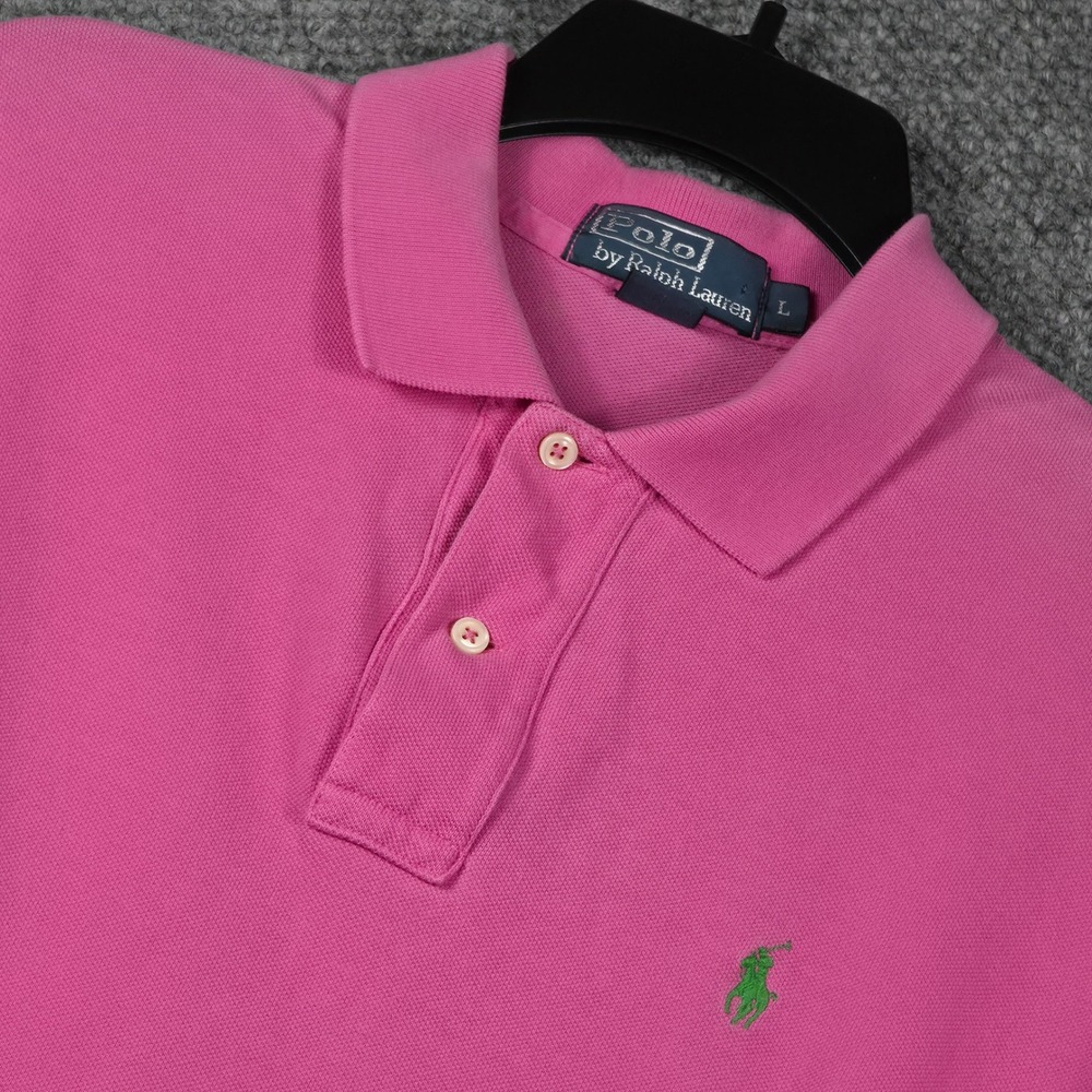 Polo By Ralph Lauren Polo Shirt Mens L Pink Green Pony Logo Short Sleeve Classic